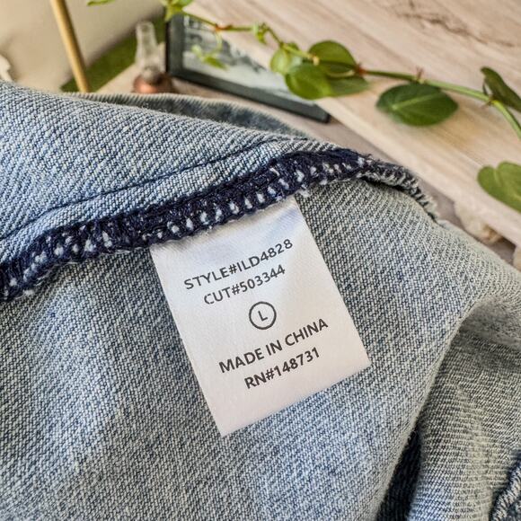 Lalavon,  Denim Pleated Bow Tie Front Long Sleeve Mini Dress, Women’s Large - Picture 10 of 13